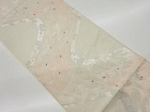 リサイクル　群鶴に波・破れ色紙散らし模様織出し袋帯